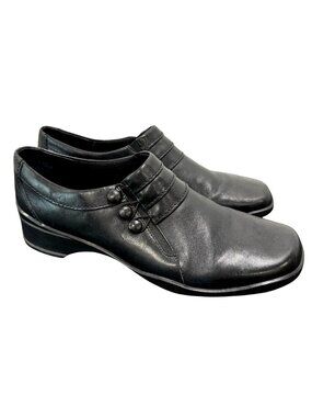 Clarks Leather Loafer 74195 Black Womens Comfort Ortho Shoes 11 3 Button Loops